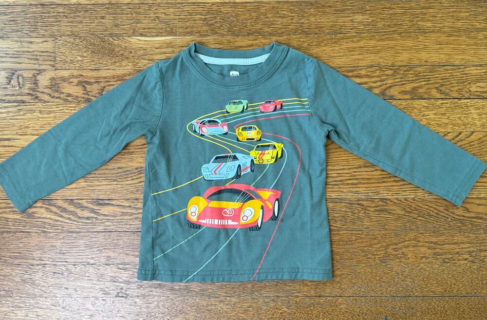 Tea Collection Boys' Green Race Cars Shirt Size 3